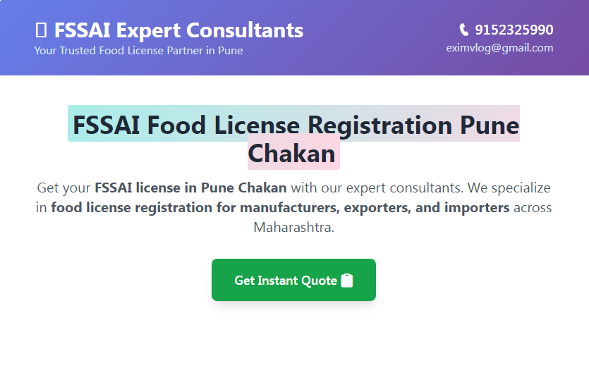 FSSAI Food License Registration Pune Chakan