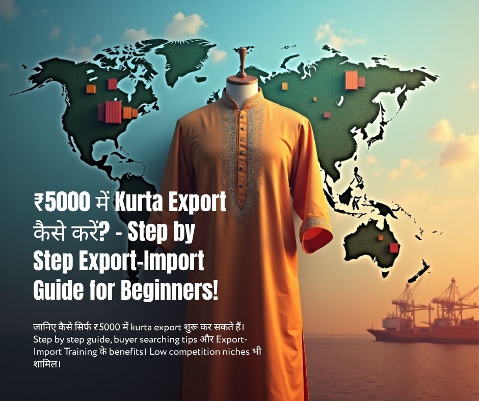 जानिए कैसे सिर्फ ₹5000 में kurta export शुरू कर सकते हैं। Step by step guide, buyer searching tips और Export-Import Training के benefits। Low competition niches भी शामिल।